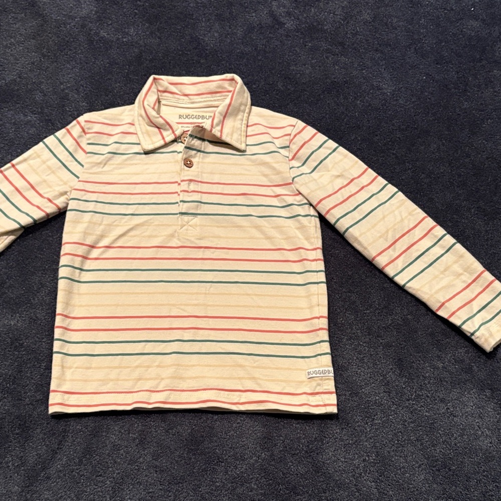 RuggedBear Cream Striped Long-Sleeve Polo for Kids
